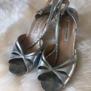 Silver Manolo strappy sandal heels